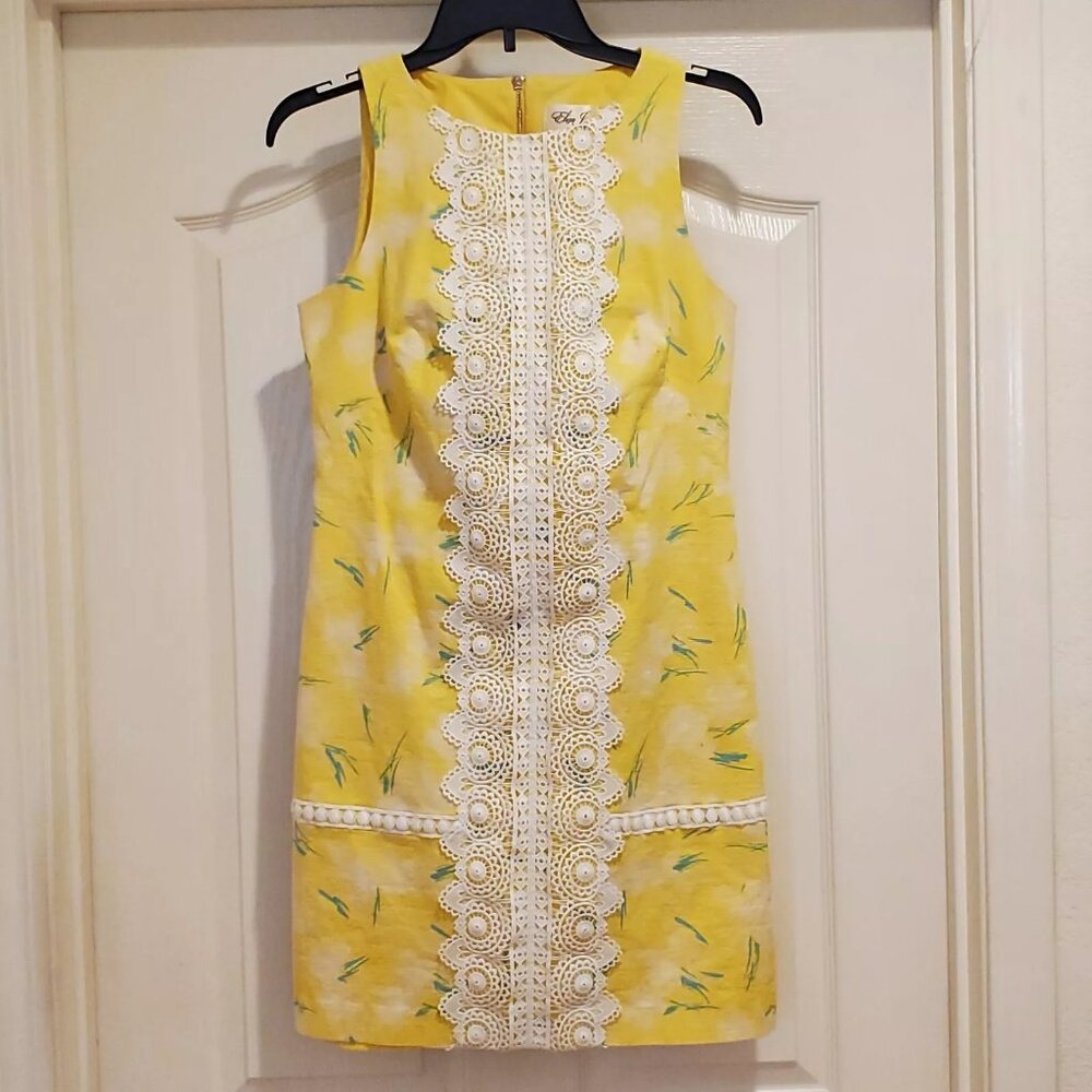 Eliza J Dress Women's Size 4 Yellow Sleeveless Lace Lined Cotton Blend VGUC